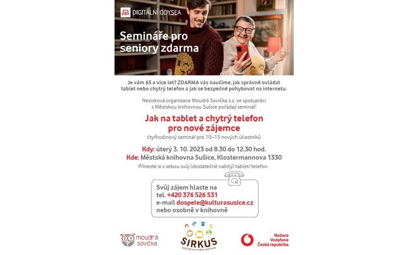 3.10.2023 8:30 - 12:30 SEMINÁŘ PRO SENIORY: Jak na tablet a chytrý telefon 