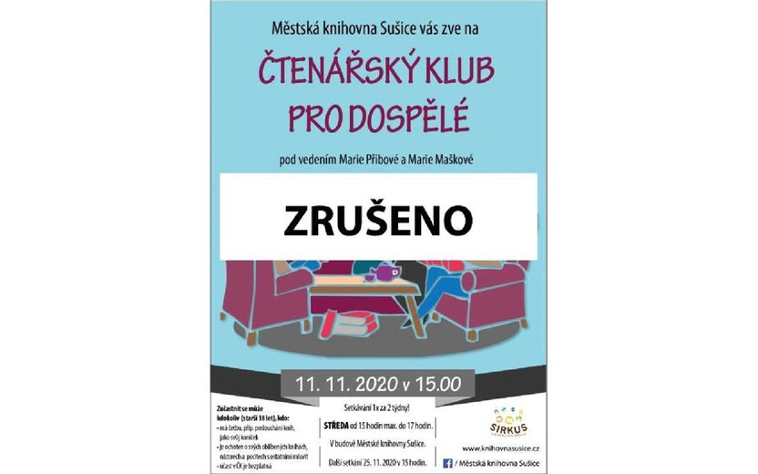 ! ZRUŠENO! 11.11.2020 Čtenářský klub pro dospělé