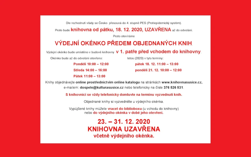 Od 18. 12. opět otevíráme výdejní okénko!