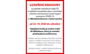 Uzavření knihovny od 22. 10. do odvolání