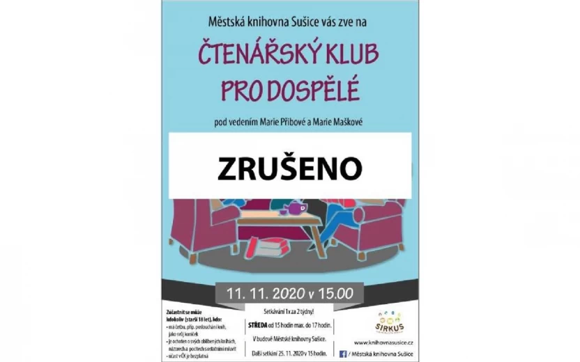 ! ZRUŠENO! 11. 11. 2020 čtenářský klub pro dospělé